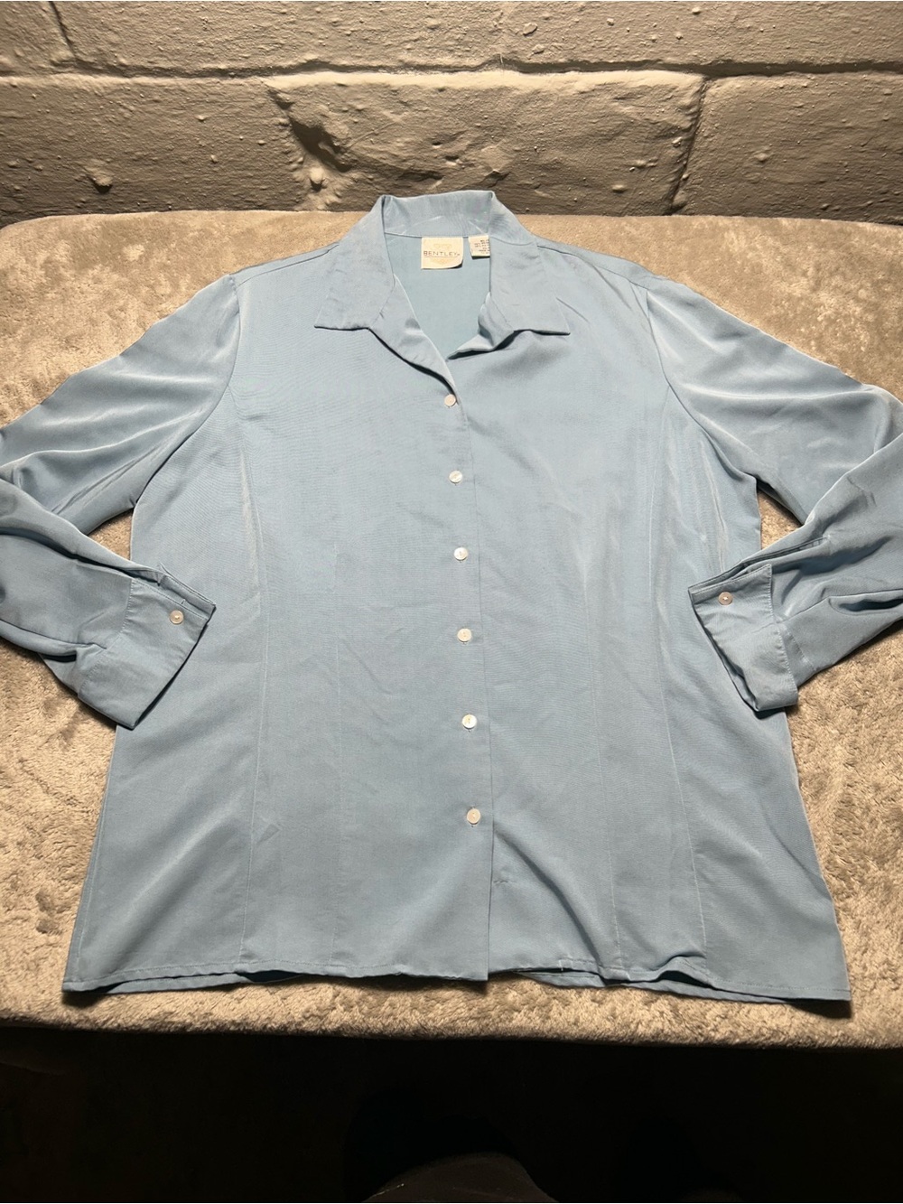 Vintage J.R. Bentley Blue Button Up Blouse Womens XL Rayon Blend Long Sleeve